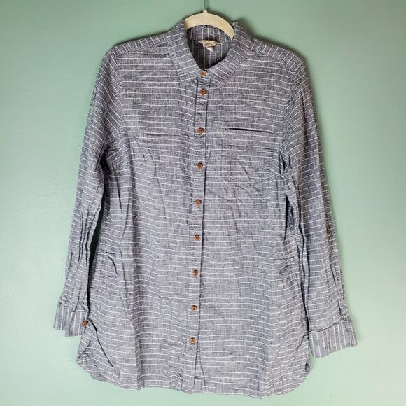 Duluth Trading Co. Womens Gray Striped Artisan Hemp LS Tunic Top Size Medium - Picture 1 of 5
